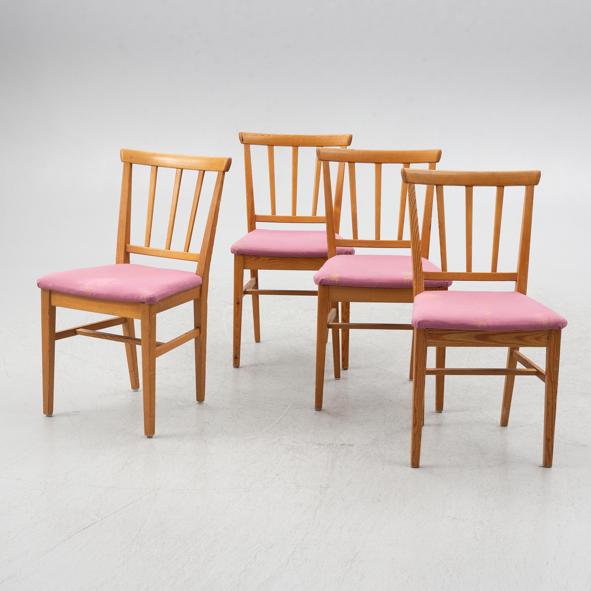 Carl Malmsten, dining table and four chairs, including Svensk Fur, second half of the 20th century.