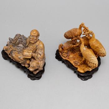 Two Chinese sculptures, one soapstone, 20th century.
