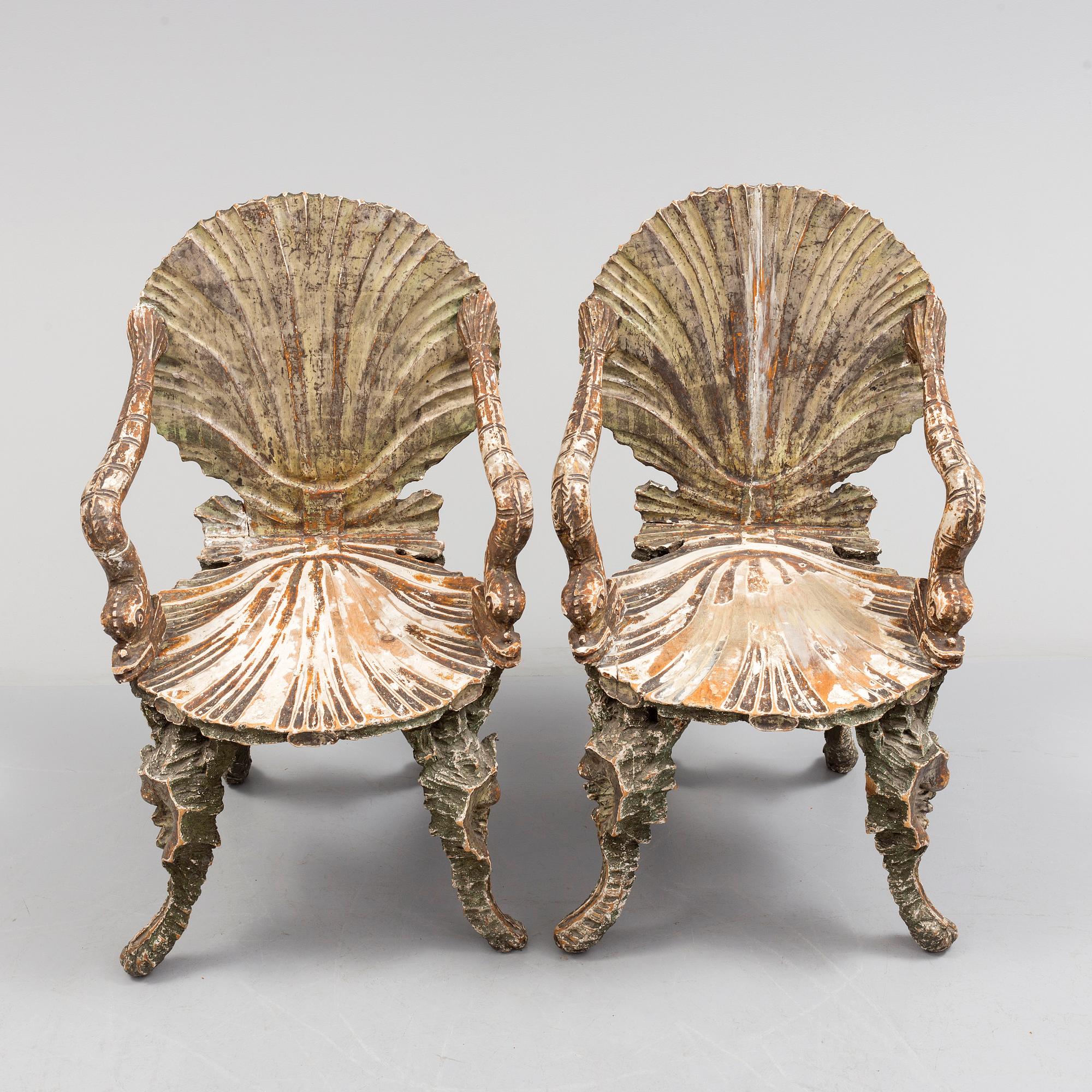 A pair of 20th century grotto armchairs.