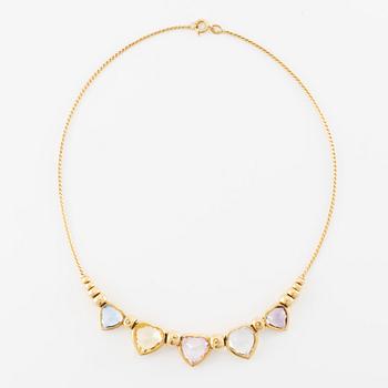 Necklace 18K gold with heart-shaped coloured gemstones, Italy.