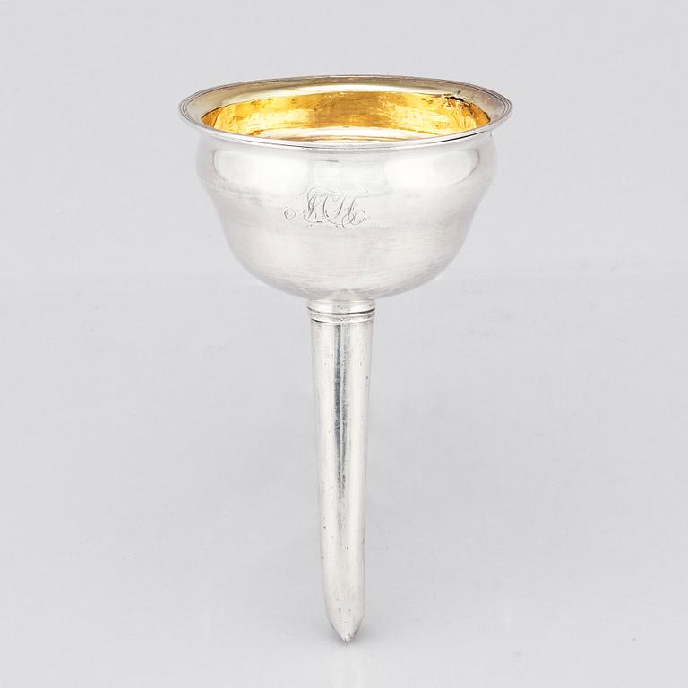 A Swedish 19th century parcel-gilt silver wine-strainer, mark of Johan Petter Grönvall, Stockholm 1822.