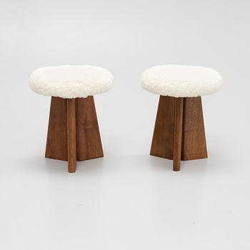 A pair of oak stools, K2, Denmark.