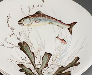 FISKSERVIS, 9 delar, flintgods, "Fish", Johnson Bros, England, 1900-talets andra hälft.