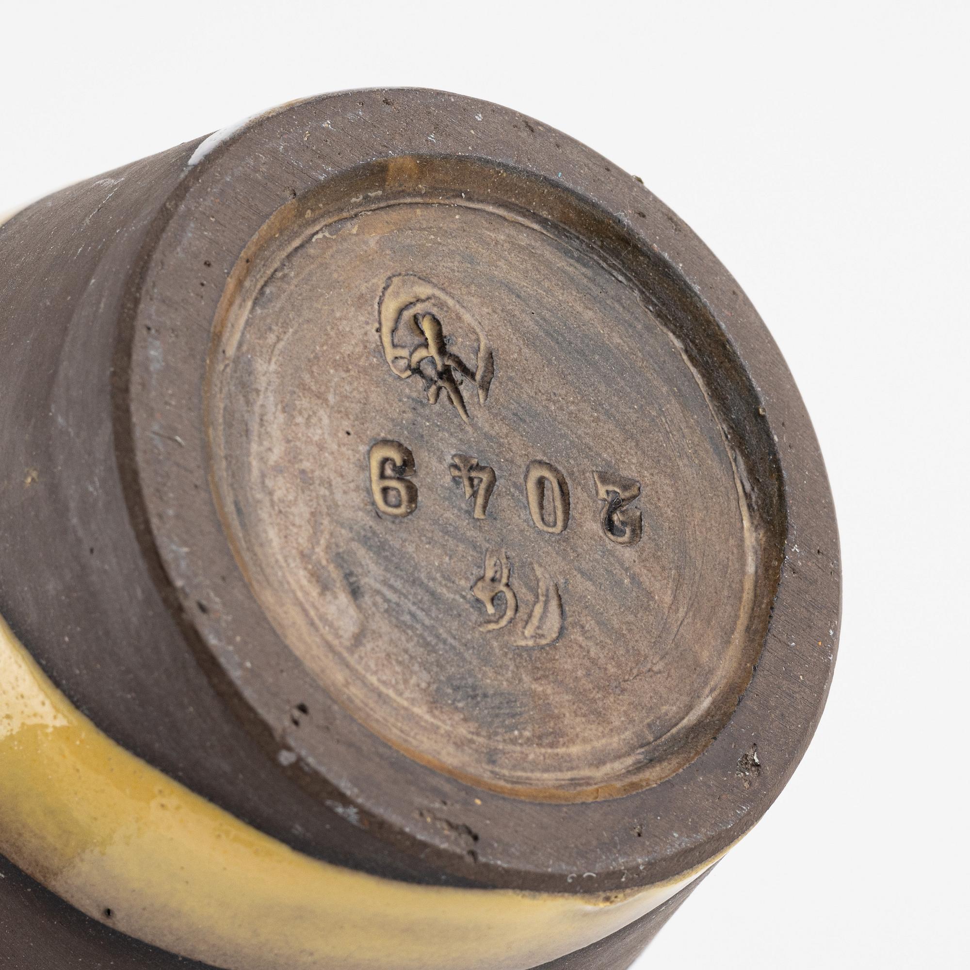 Ingrid Atterberg, vas och skål med lock "Spiral", lergods, Upsala Ekeby, 1950-tal.