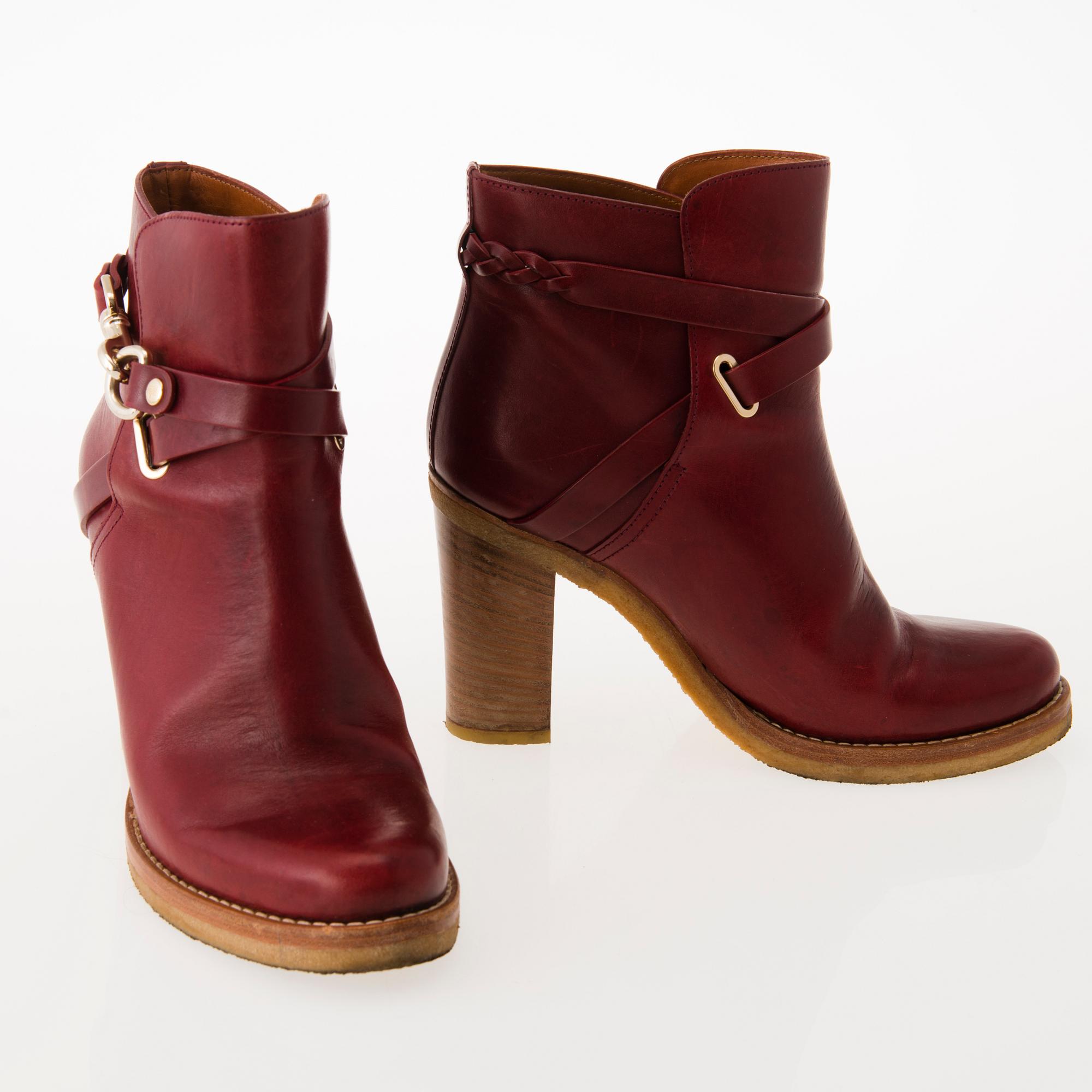 MULBERRY Red Leather Ankle Boots in size 40.