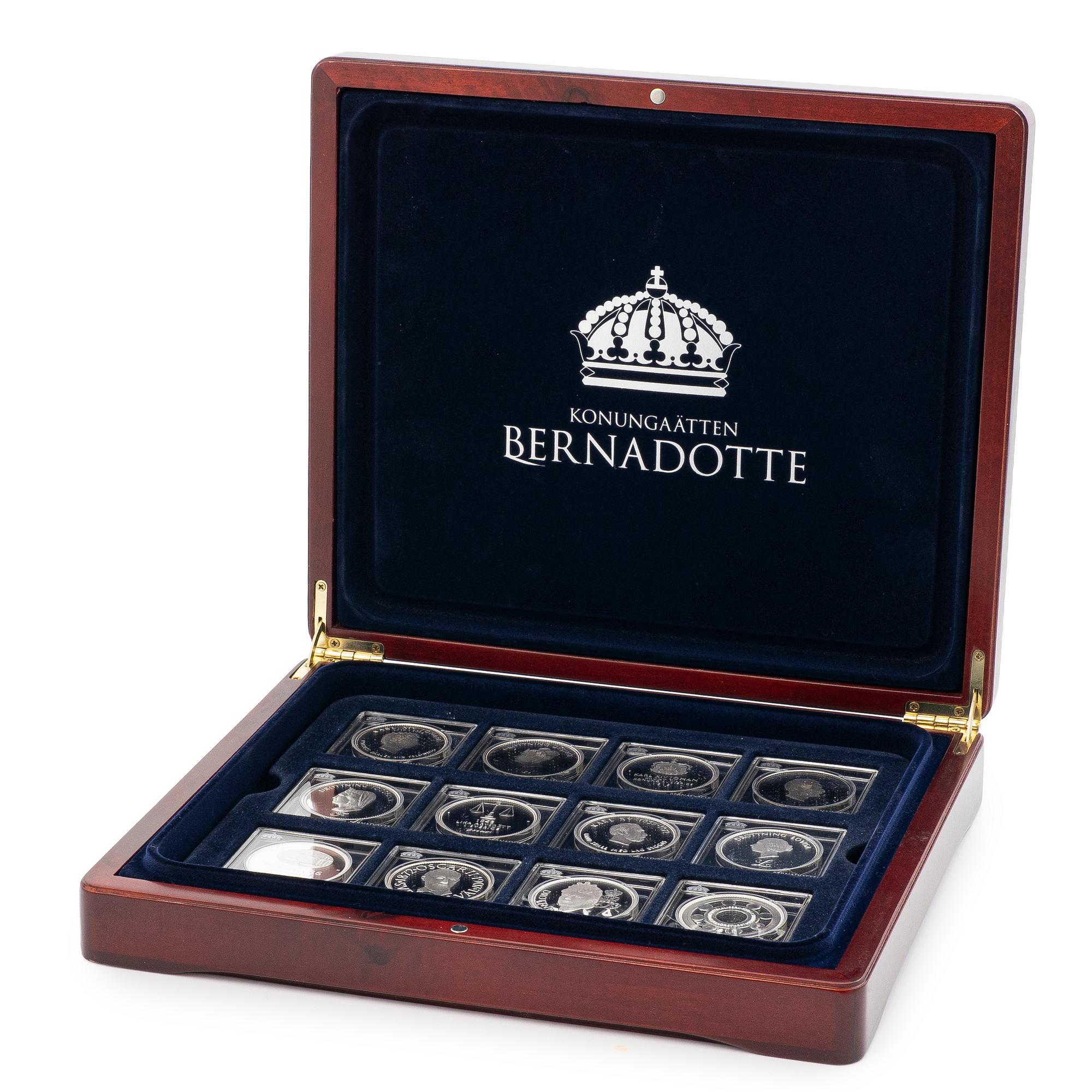 Medals, 24, silver .925, “The Bernadotte Dynasty”, Mynthuset Sverige.