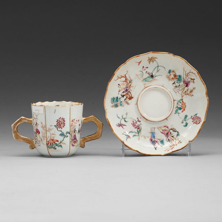 A famille rose chocholat cup with stand, Qing dynasty, Qianlong (1736-95).