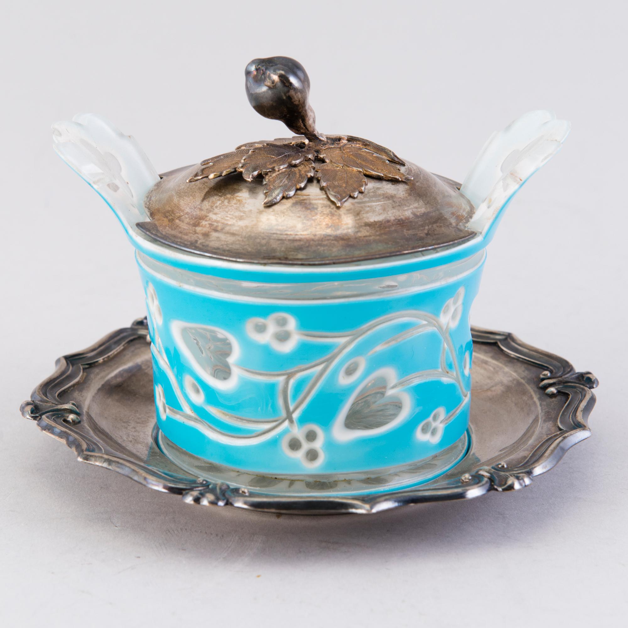 A RUSSIAN SILVER AND GLASS BUTTER DISH, Carl Gustav Ekqvist, Saint Petersburg, 1850s.