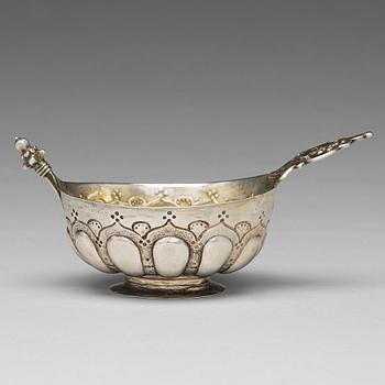 232. A Swedish 18th century parcel-gilt silver brandy bowl, mark of Hans Jacob Schmit, Karlskrona 1718.