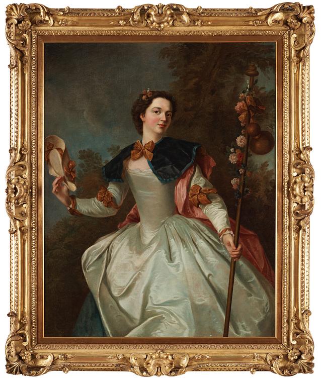 Nicolas Lancret, circle of, Portrait of young lady as a shepherdess.
