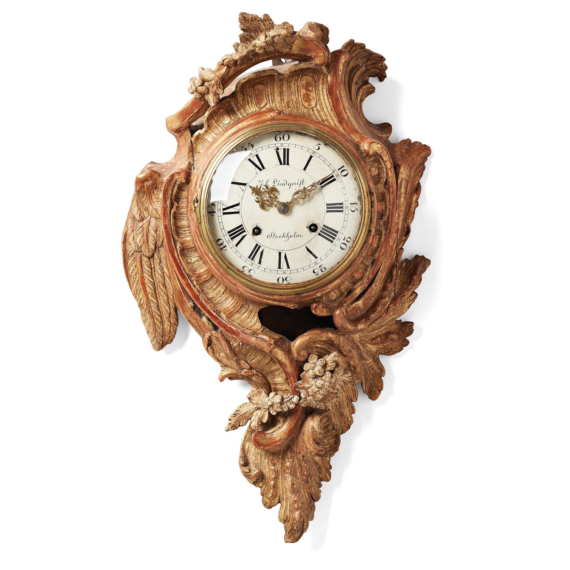 A Swedish Rococo 18th century wall clock.
