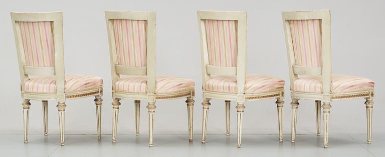 Four Gustavian 18th Century chairs, by C. J.  Wadstöm. Comprising two later copies.