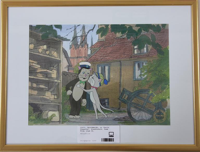 ORIGINALCEL, ur "Pelle Svanslös". Blandteknik, Team Film, sign SL.