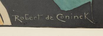 Robert de Coninck, hand coloured print, signed.