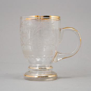 A 19th century glass punch bowl and seven cups.