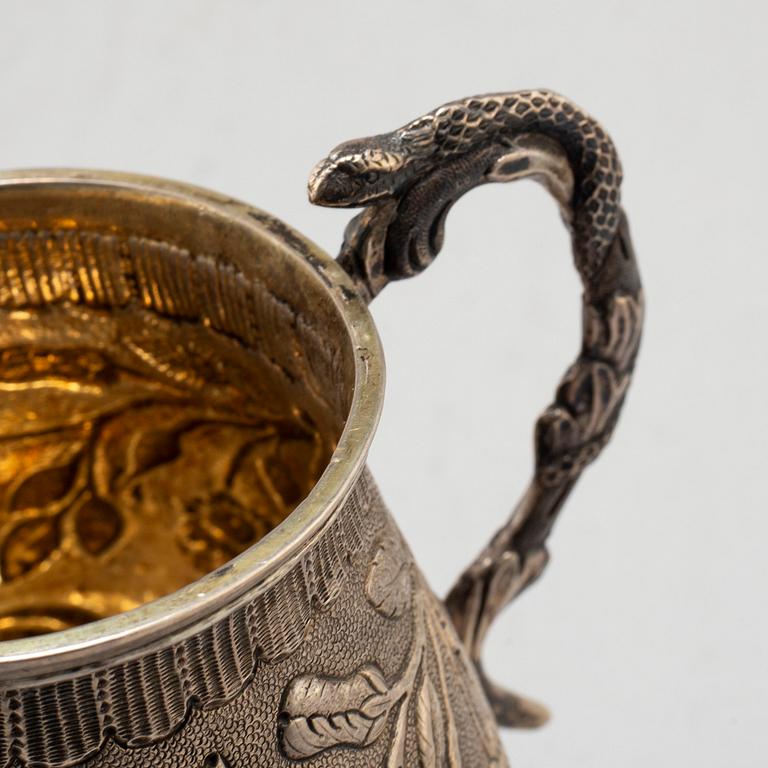 A SILVER TANKARD, indistinct marks, makers mark M&Co.
