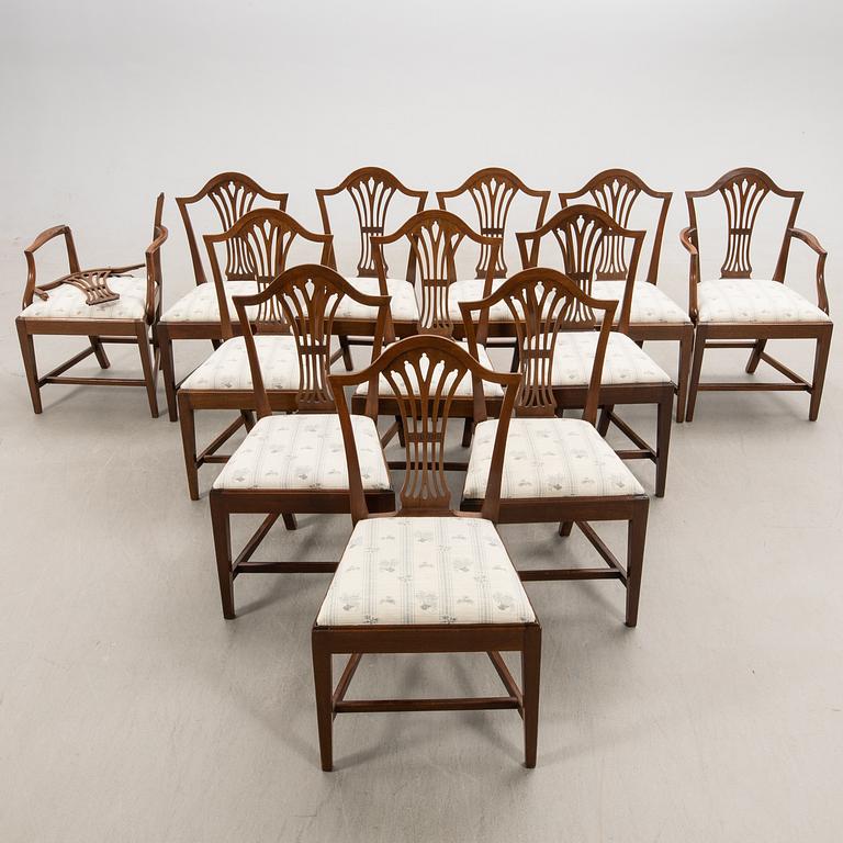 Chairs 10 pcs and armchairs 1 pair Chippendale style England circa 1900.
