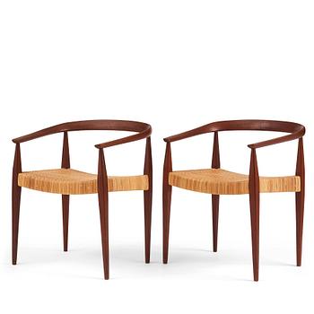 431. Nanna Ditzel, a pair of teak and rattan 'model 113' chairs, Poul Kolds Savverk, Denmark post 1955.