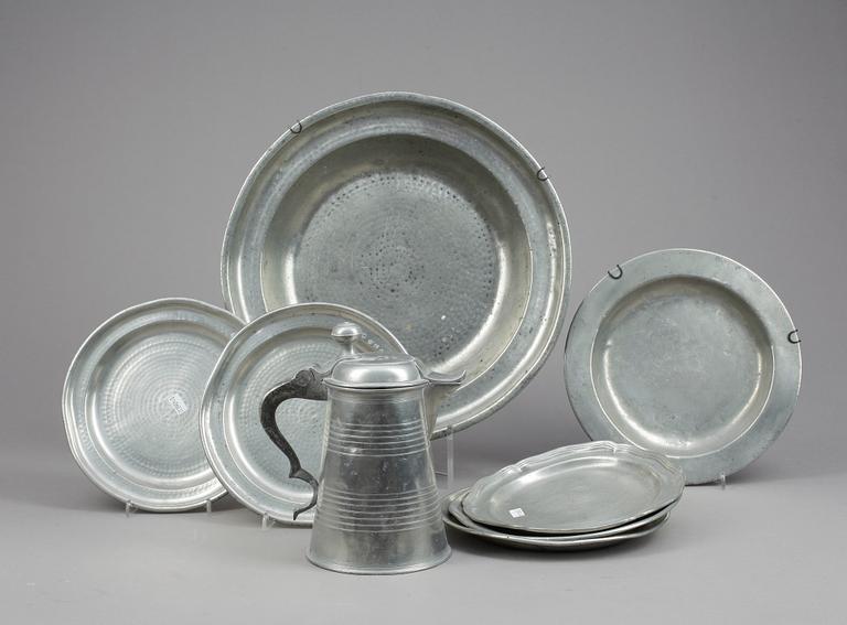 STOP samt FAT, 7 st, tenn, 1700-1800-tal. Bla. Fredrik Ahlman, 1766-1789.