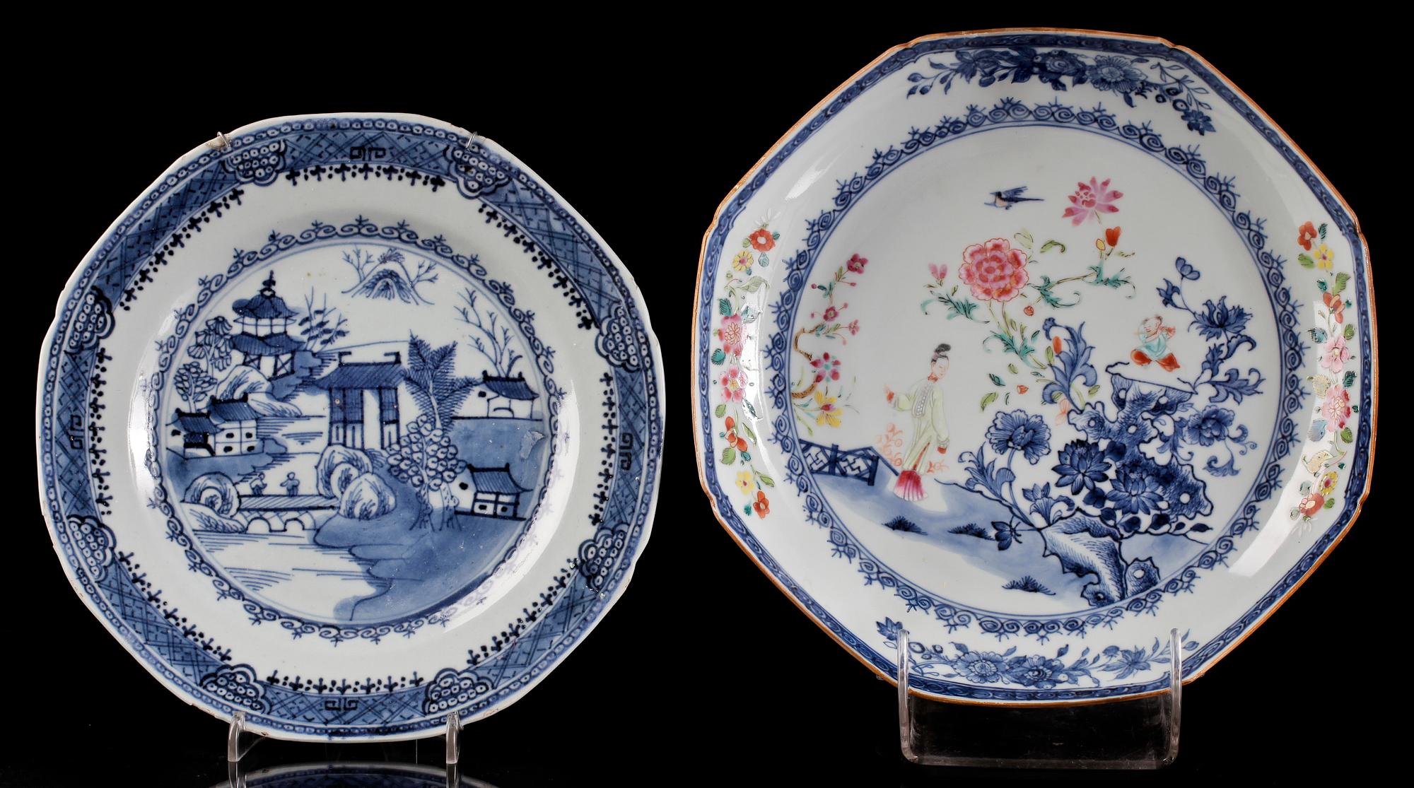 SKÅLFAT samt TALLRIK, porslin. Kina, Qianlong  (1736-95).