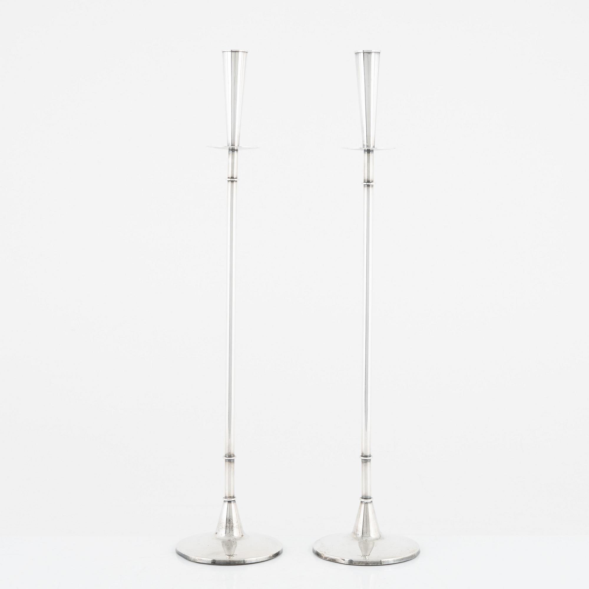 Tore Eldh, a pair of Swedish silver candlesticks, K&EC, Gothenburg, 1962.