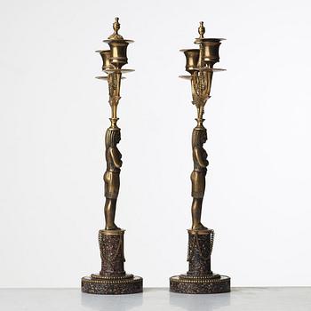 A pair of late Gustavian circa 1800 two-light candelabra.