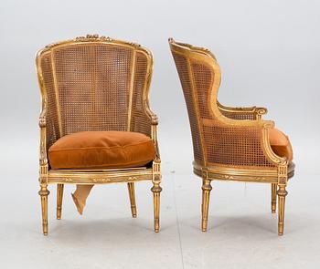 BERGÉRER, ett par, Louis XVI-stil, 1900-talets första hälft.