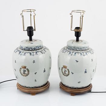 A pair of ceramic table lights, modern manufacturing.