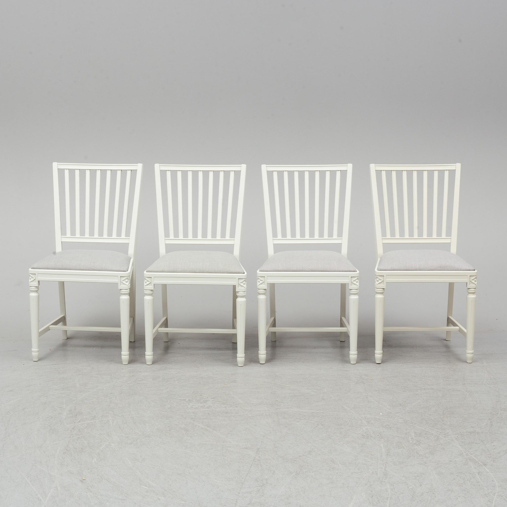 Four gustavian style chairs, late 20th century.