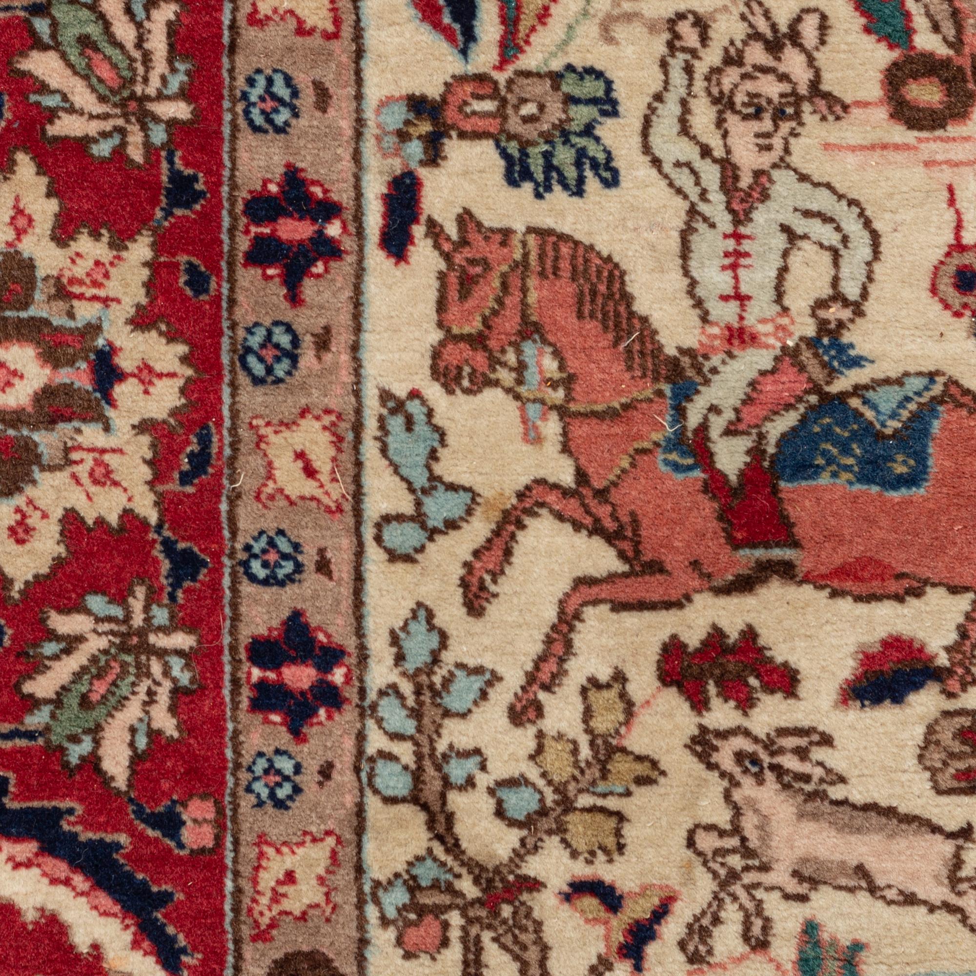 An oriental, figural rug, c. 230 x 145 cm.