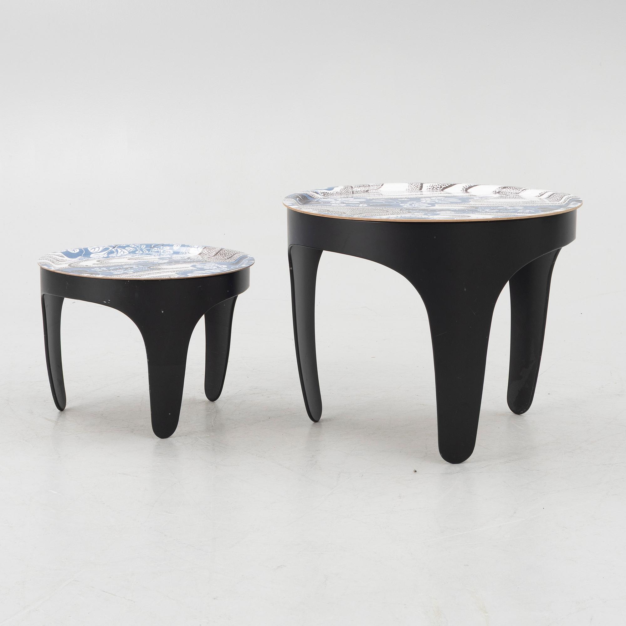 Firma Svenskt Tenn, Margot Barolo & Märta Friman, a pair of tray tables, "Sunday Noon", Svenskt Tenn.