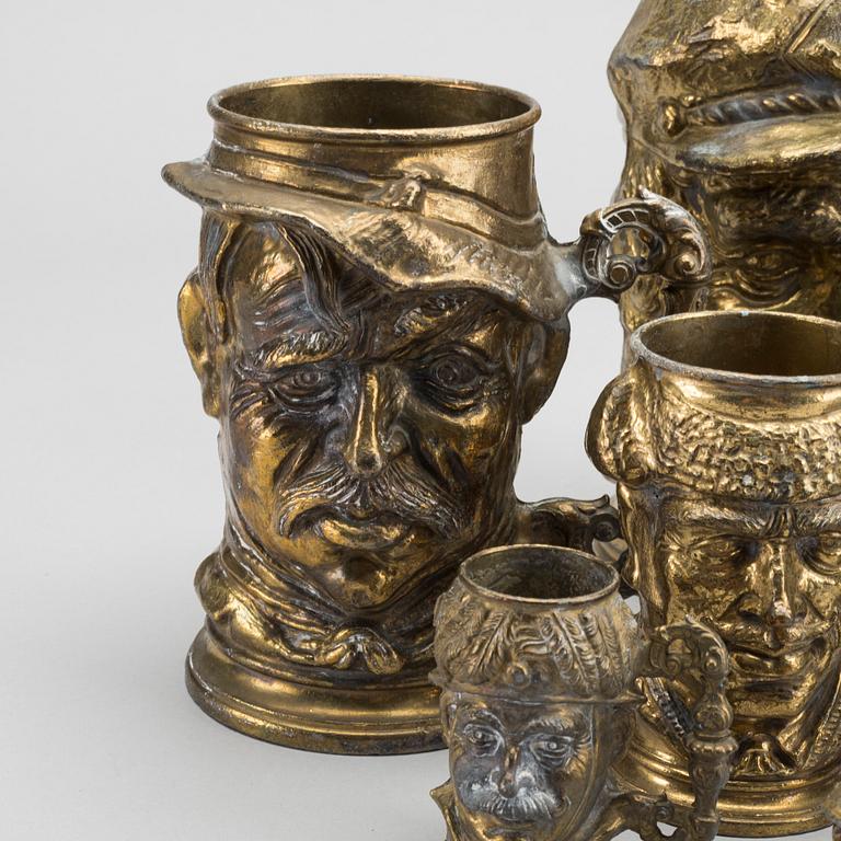 Seven Toby Jugs in brass from England, the second half of the 20th century.