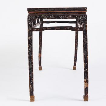 A  Chinese black lacquered altar table with mother of pearl inlay, 17th /18th Century.