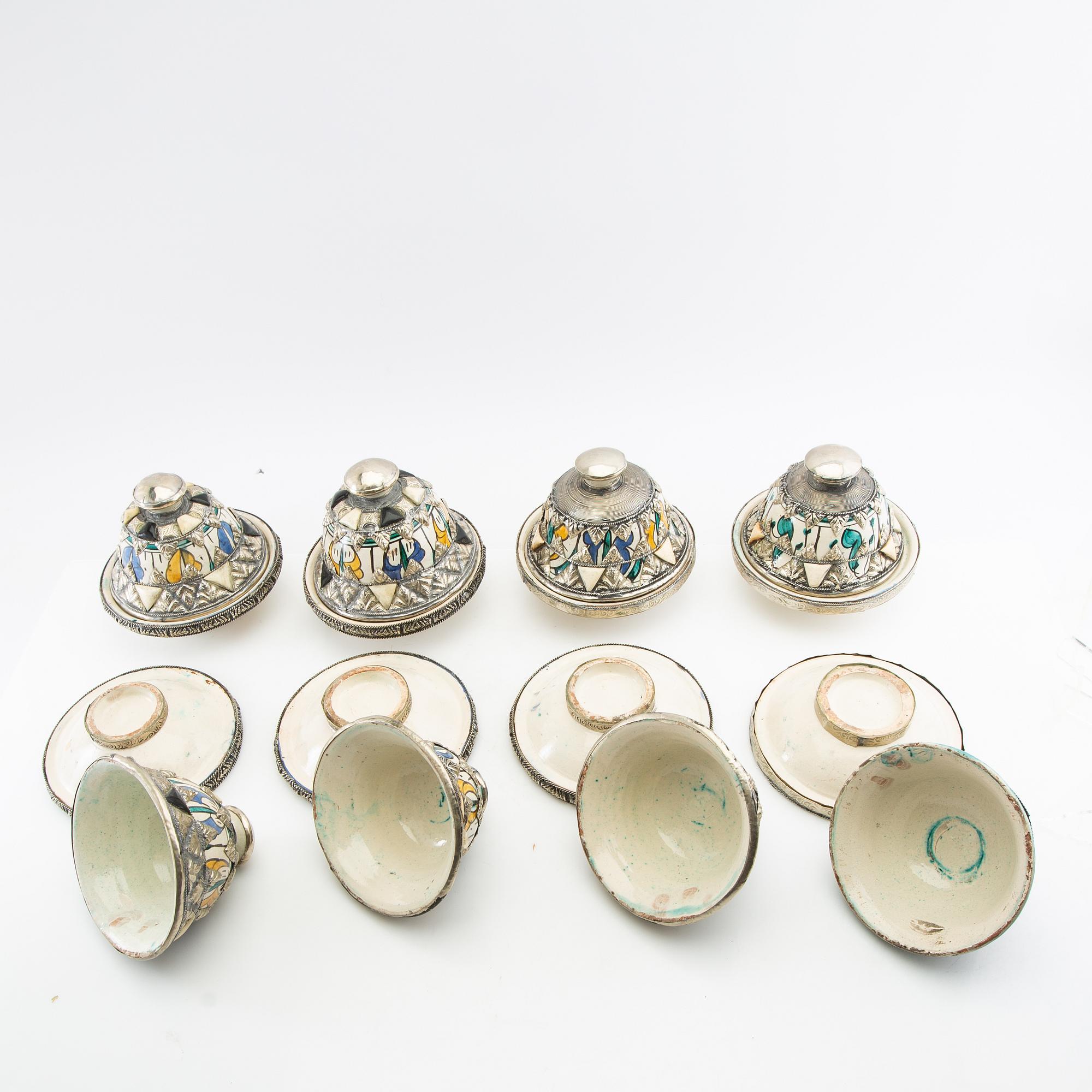 Urn with lid and plate with lid, 1 + 8, Morocco (?), 20th century.