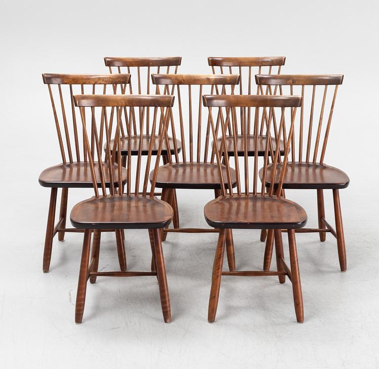 Carl Malmsten, a set of seven stained birch "Lilla Åland" chairs.