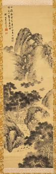 Unidentified artist, Mountain landscape with waterfall and pines, Japan, first half of the 20th century.