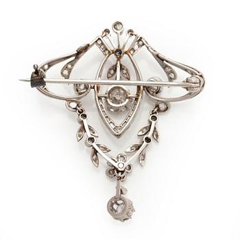 Brosch, gammal- och rosenslipade diamanter, platina.