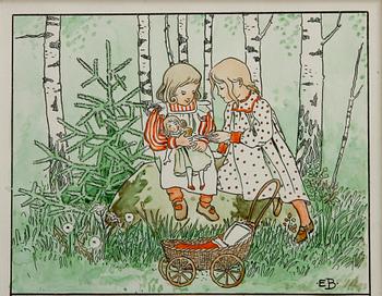 ELSA BESKOW, akvarell och tusch, monogramsign.