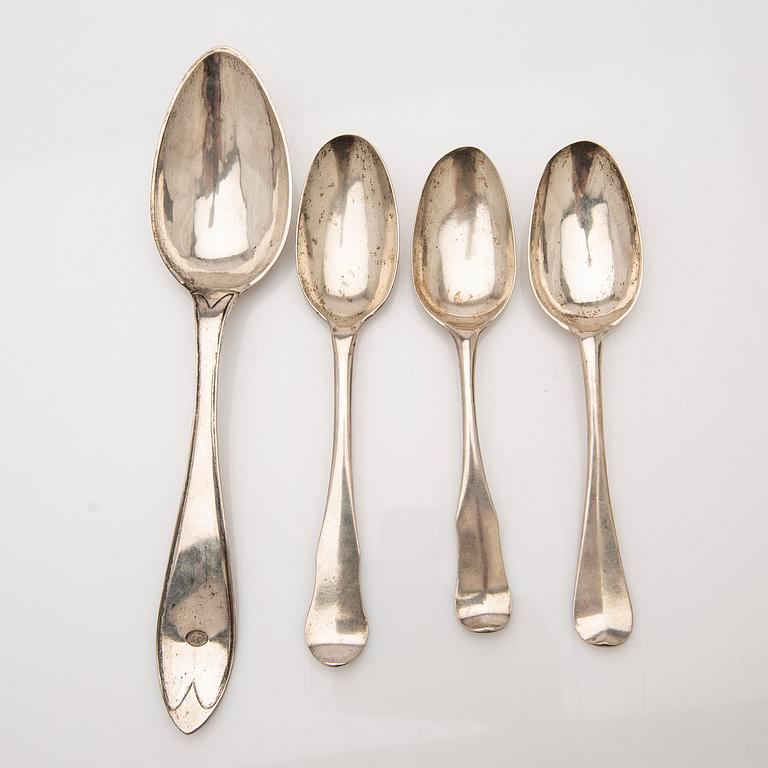 Spoons, 4 pcs, including Carl Fredrik Seseman and Peter Pihl, 18th/19th century.