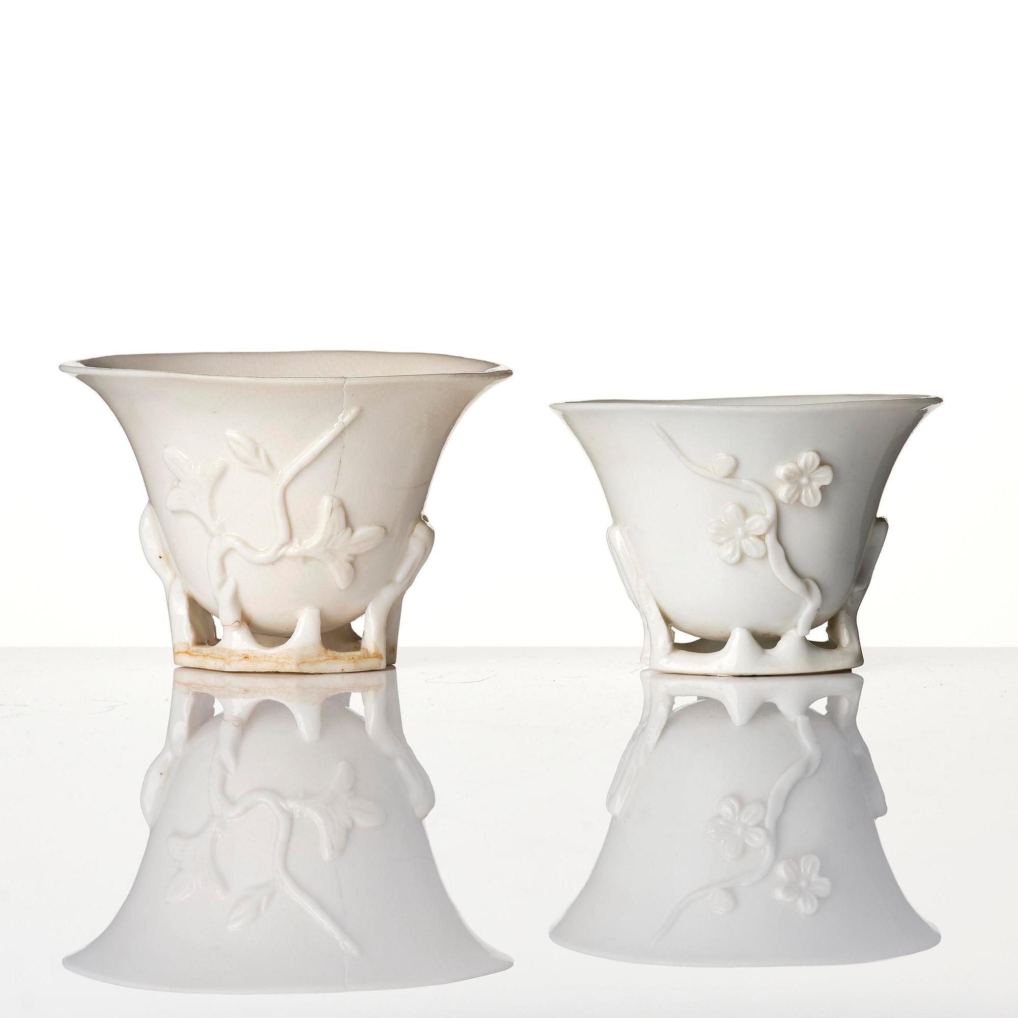 A set of three blanc de chine cups, Qing dynasty, Kangxi (1662-1722).
