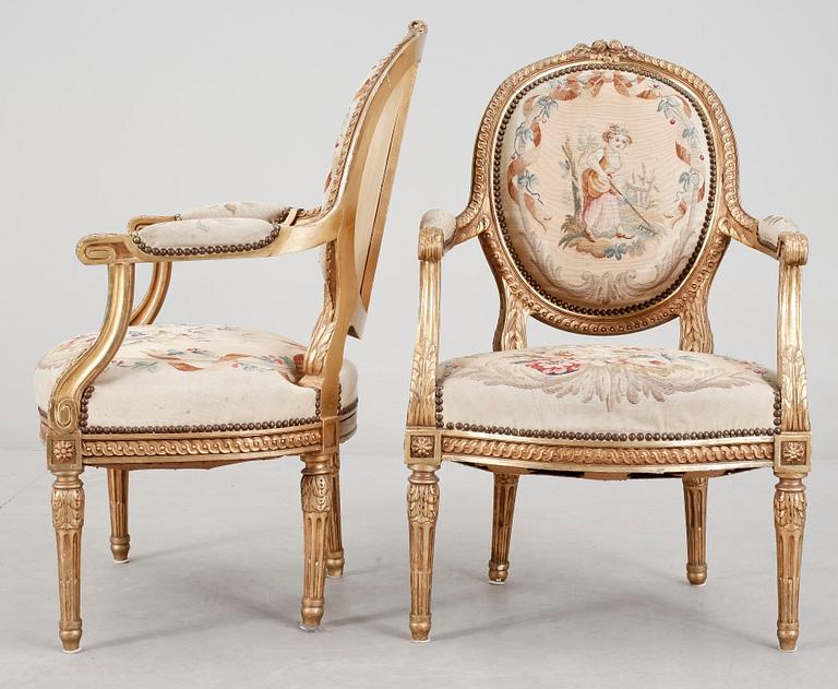 SALONGSGRUPP, 4 delar, Louis XVI-stil, 18/1900-tal.