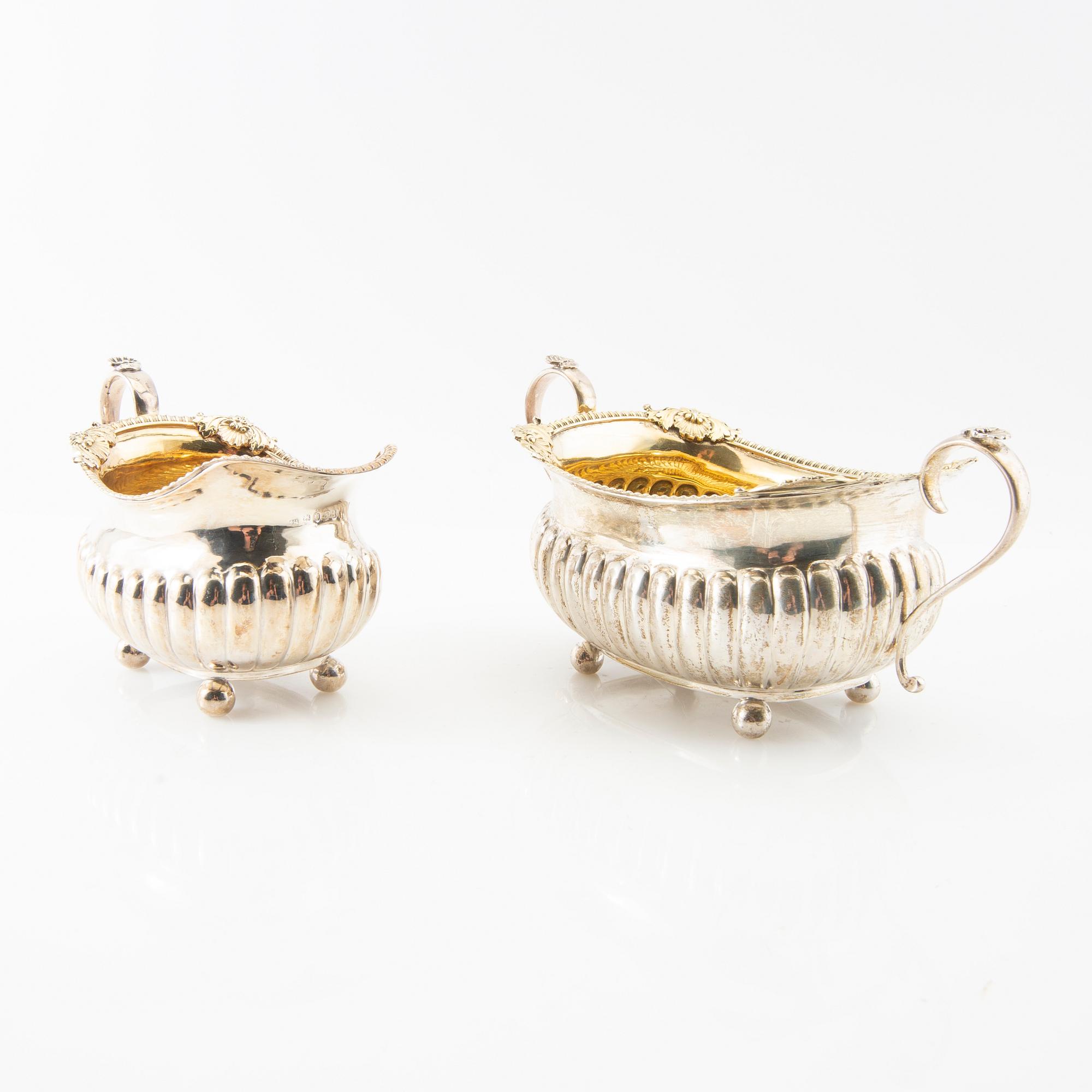 Solomon Hougham sugar bowl and cream jug sterling silver London circa 1810.