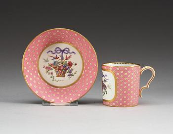 A 'Sèvres' cup and stand, 18th Century. Dated AA for 1778, and with painters mark for Noel Guillaume.