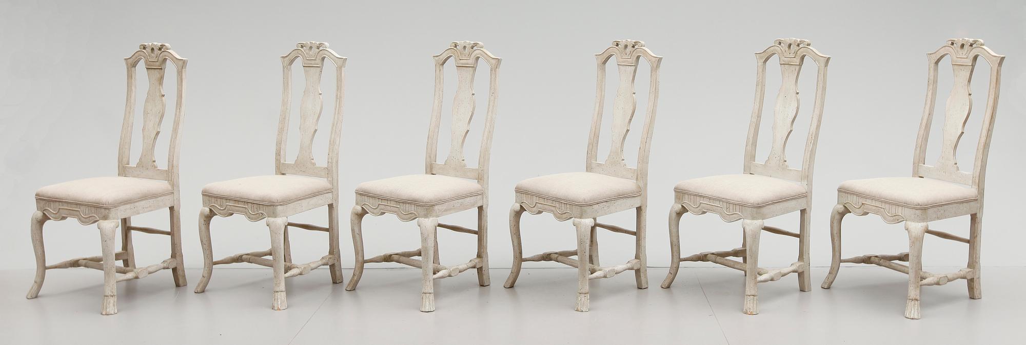 STOLAR, 6 st, barockstil, sent 1800-tal.
