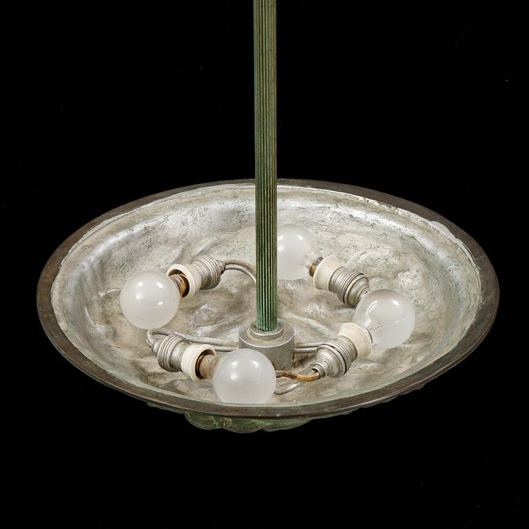 A bronze art déco ceiling light, Bracia Łopieńscy, Warszaw, 1920's/30's.