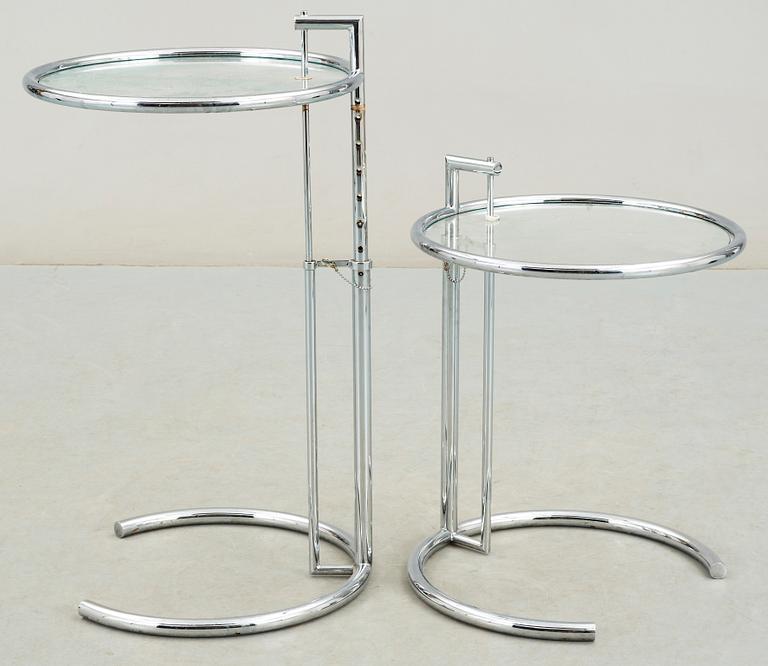 BORD, ett par, E1027, Eileen Gray, efter, trol Classicon, enl uppg inköpta på Nordiska Galleriet, 1980-tal.