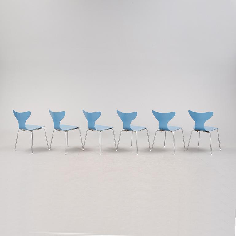 STOLAR, 6 stycken, "Liljan", Arne Jacobsen, 1970-tal.