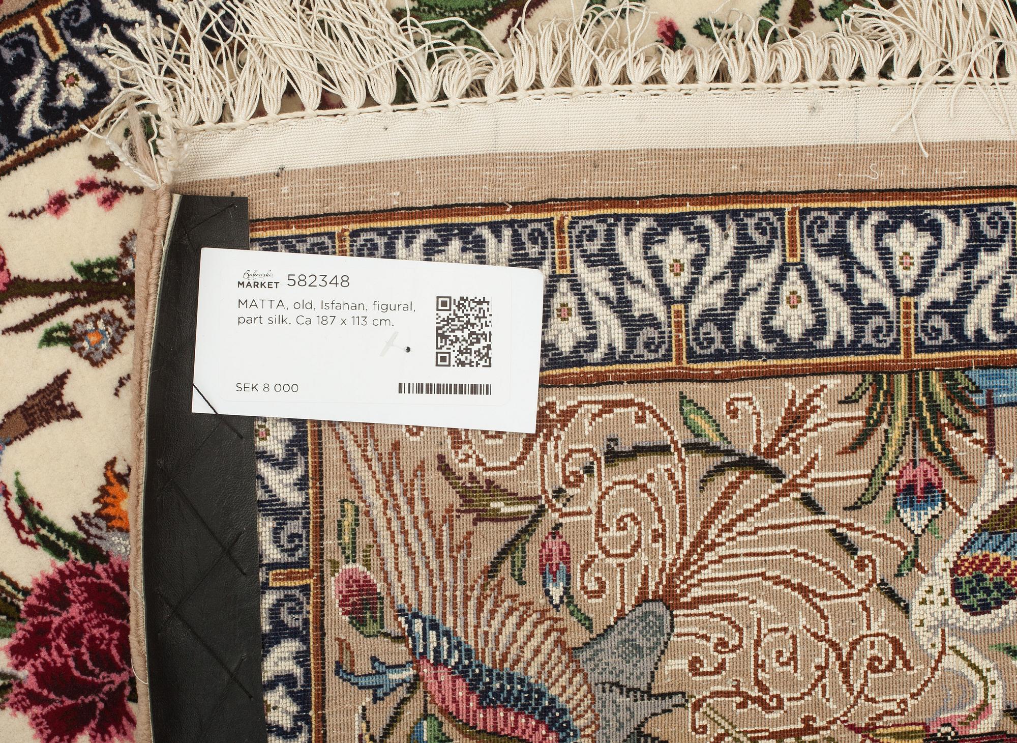 MATTA, old, Isfahan, figural, part silk. Ca 187 x 113 cm.
