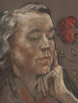 Lotte Laserstein, Woman's portrait with flowers.