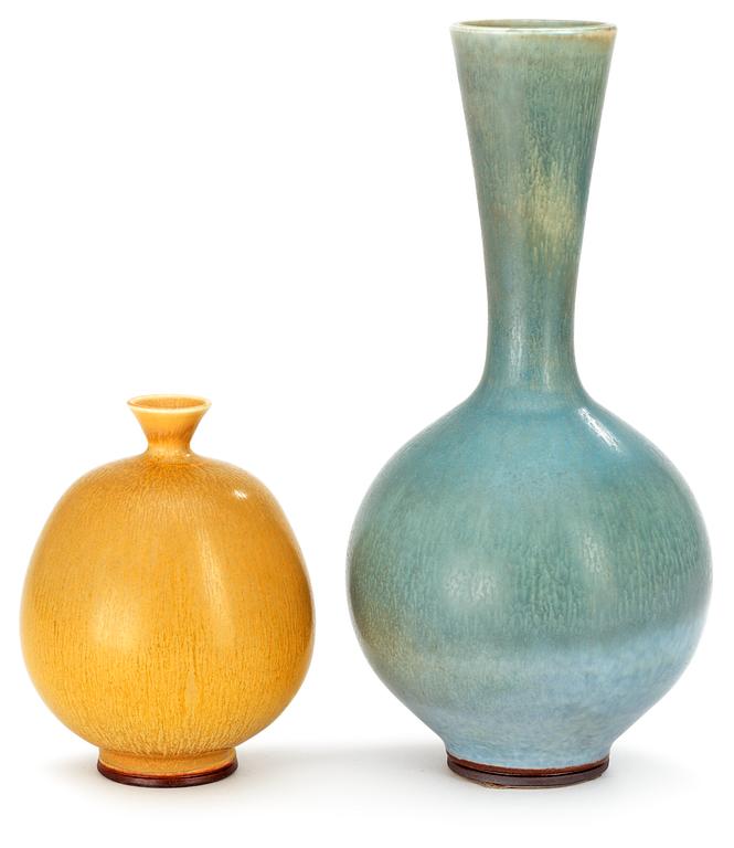 Two Berndt Friberg stoneware vases, Gustavsberg studio 1968 and 1978.